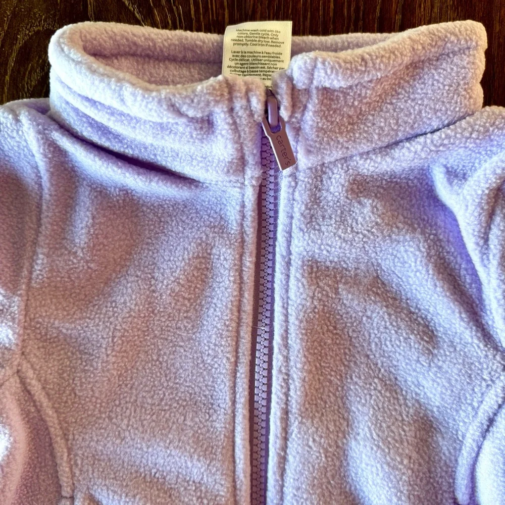 NWT Carter's super soft lavender polar fleece jacket 12mos - Picture 3 of 9